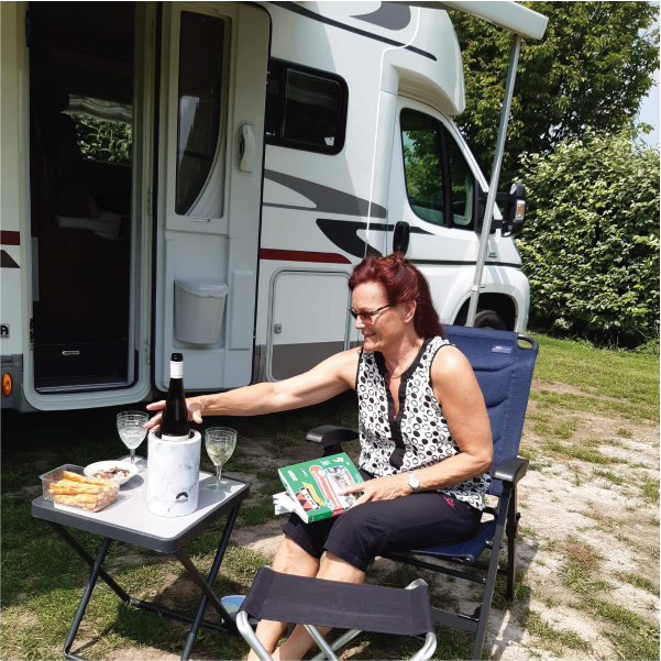 campervan with a wine cooler on the table