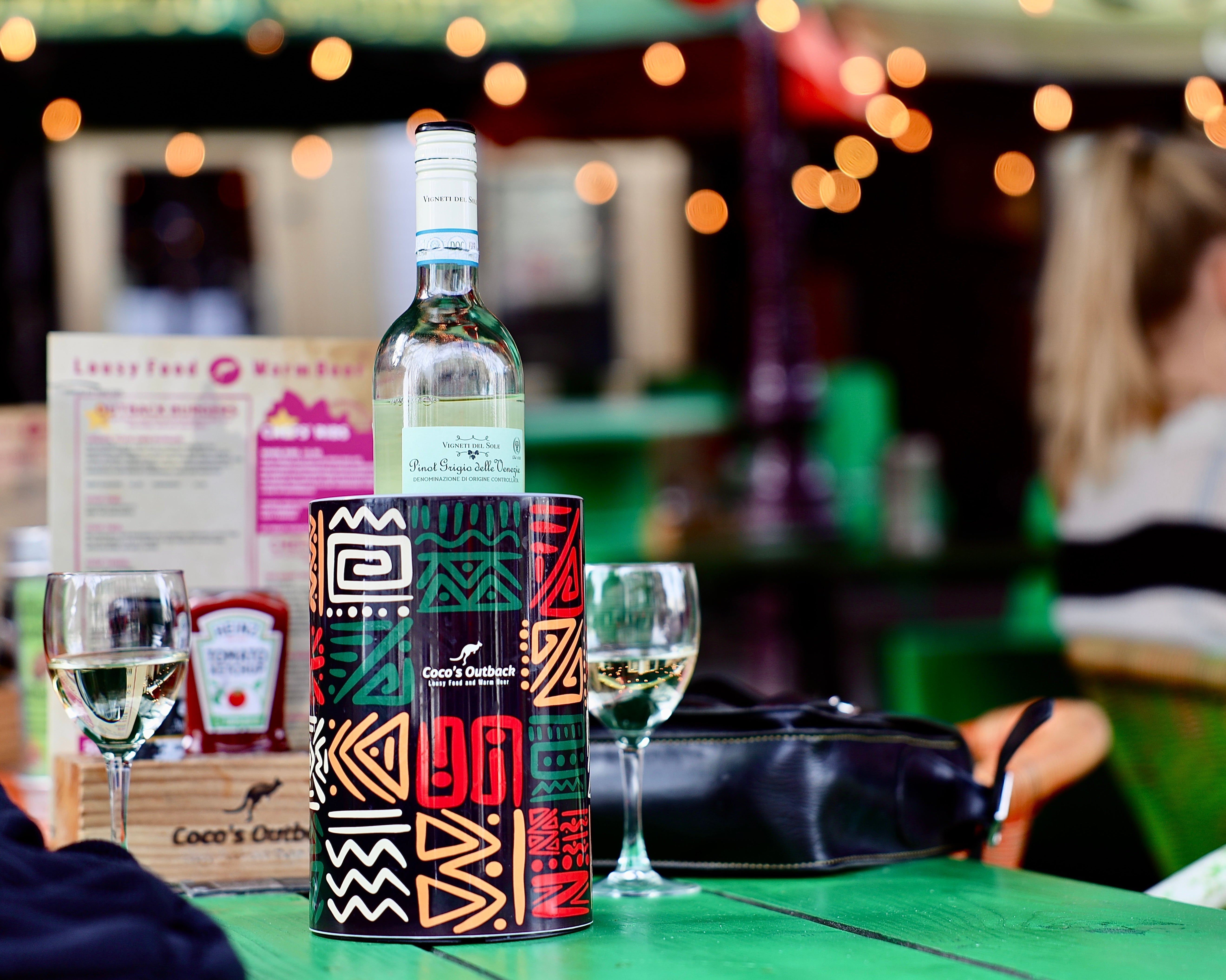 Aboriginal pattern wine cooler on a summer terrace in Amsterdam