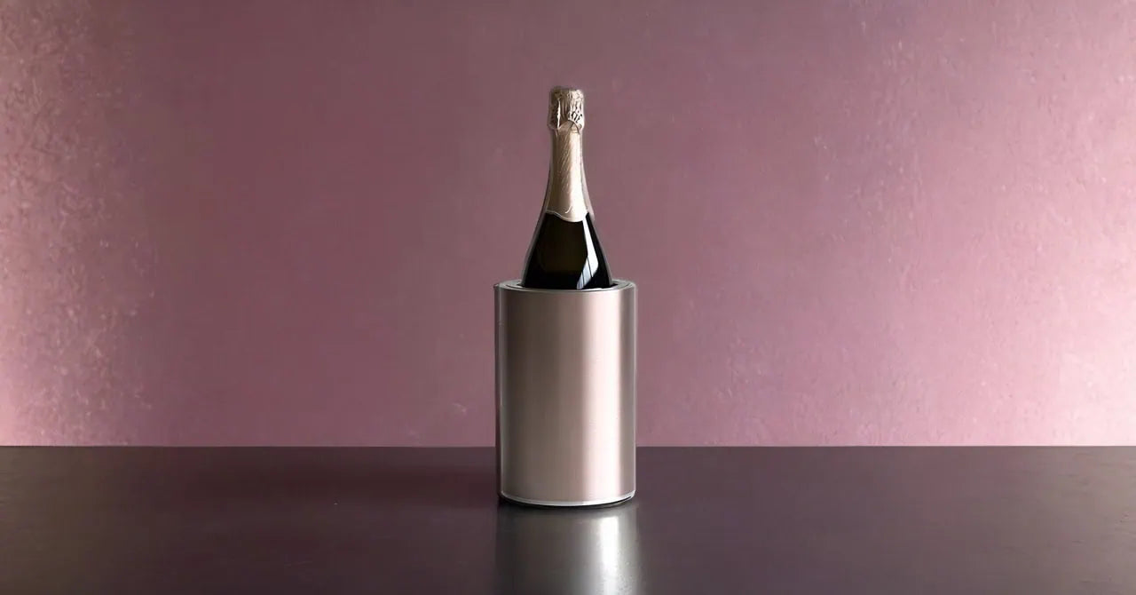 Coolenator rose gold design wine cooler with a bottle of wine