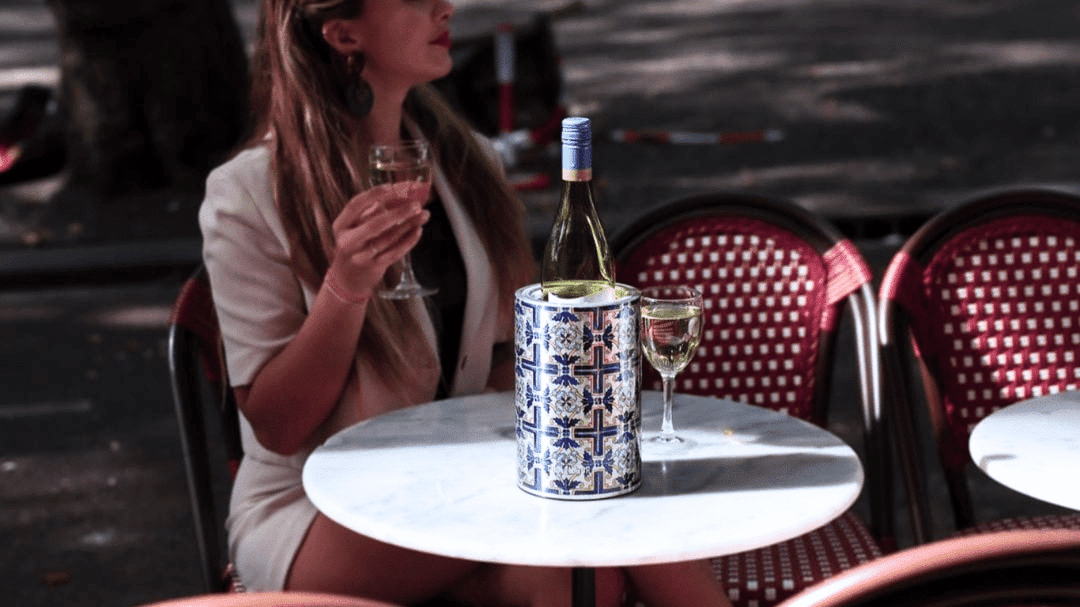 mosaic wine cooler on a sunny terrace keeping drinks cold for 6 hours